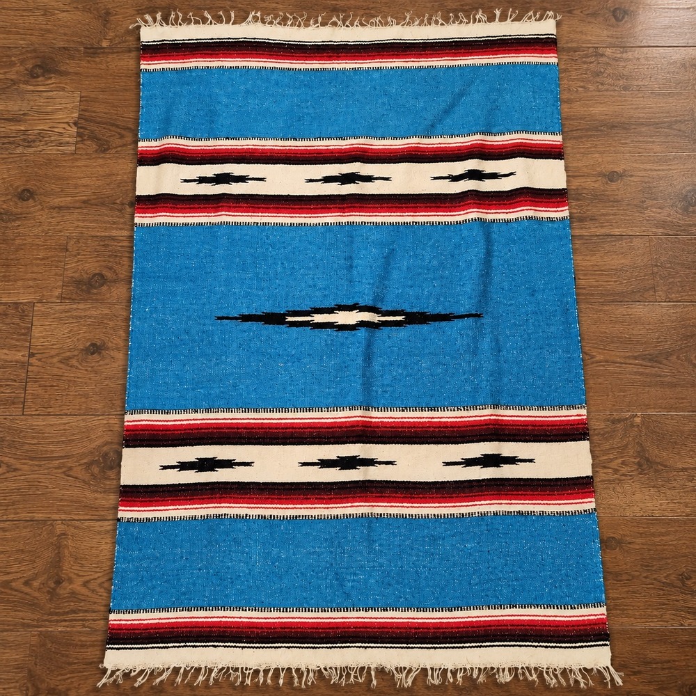 Vintage Handwoven Southwestern Native American Navajo Wool Rug Blanket 60" x 84"